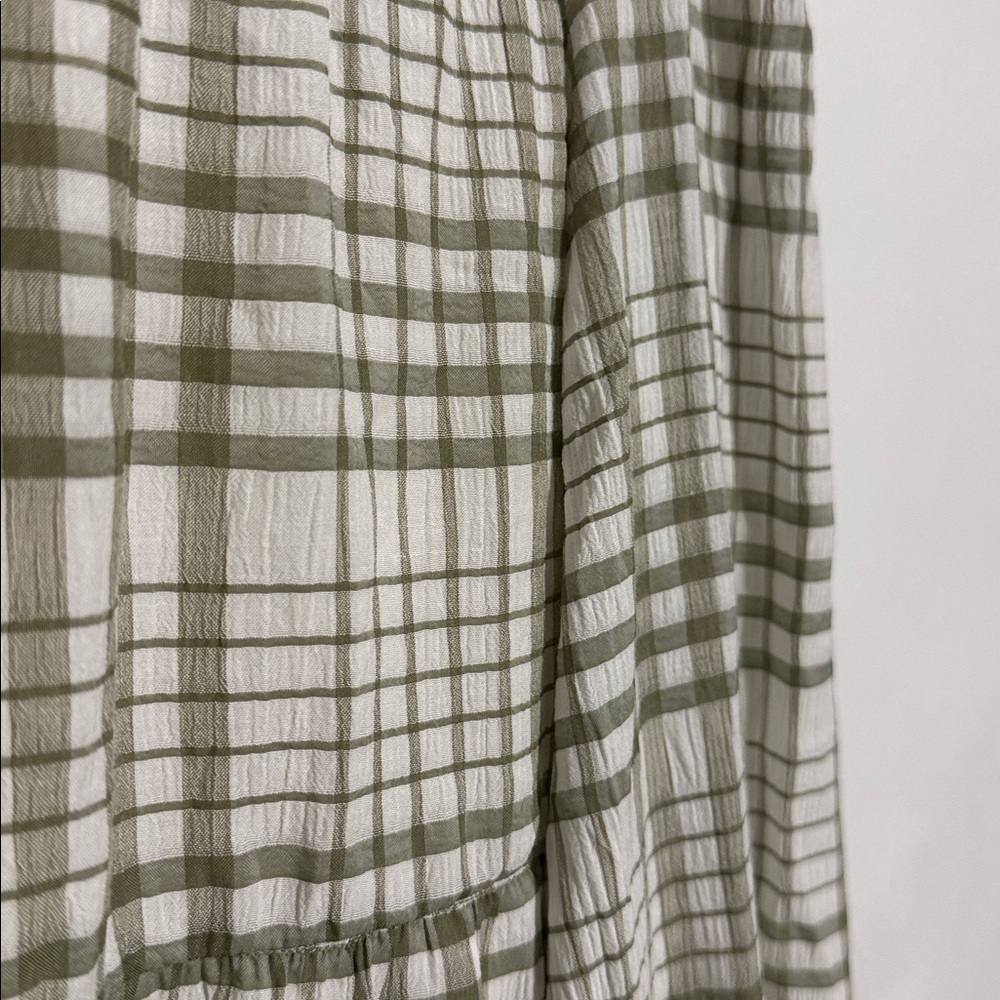 By The River, Anthropology Brand Gingham Sage Green White Dress View 6